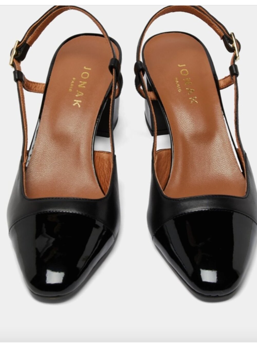 $230 Jonak Paris Mary Janes Slingback Heels Black Patent Leather 38 US 7 / 7.5